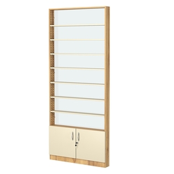 Стеллаж из ДСП с 7-ю полками 100x900 мм серии LEVEL-7 №8-1 (З/C - СТЕКЛО), Дуб Золотистый и Крем Вайс