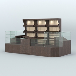 Пристенный павильон со стеклянными прилавками под выкладку хлеба и выпечки №2, Дуб Венге + Дуб Сонома