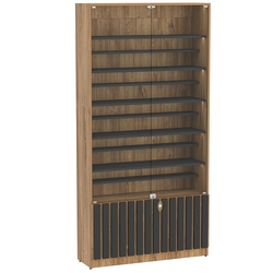 Витрина серии "Смок" №1-ДП-1000 (с доп. полками), Дуб Канзас коричневый + Черный