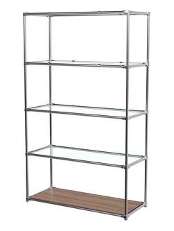 Торговый хромированный стеллаж с прозрачными полками №5, Орех
