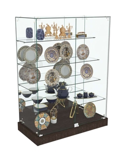 Торговый пристенный прилавок Зеркало с четырьмя прозрачными полками №109 (закрытый), Дуб Венге