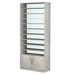 Стеллаж из ДСП с 9-ю полками 350x900 мм серии LEVEL-9 №13-1 (З/C - СТЕКЛО), Метрополитан Грей