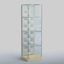 Низкая стеклянная витрина КАПИТОНЕ №1-ХП, Крем вайс + Экокожа белая