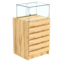 Торговый прилавок с прозрачной витриной и фасадным декором №5Э-14, Дуб Золотистый