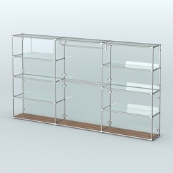 Торговая система ХРОМ (задняя стенка - стекло) 3600 мм с прозрачными полками и поручнями №1, Орех