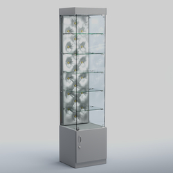 Высокая стеклянная витрина КАПИТОНЕ №502, Серый + Экокожа серебристая