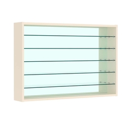 Витрина настенная №3-6Г открытая зеркальная с пятью полками из стекла, Крем Вайс