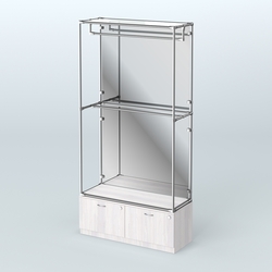 Торговая система ХРОМ (задняя стенка - зеркало) 1200 мм №1-3 с тумбой Т-15 и поручнями, Ясень Анкор светлый