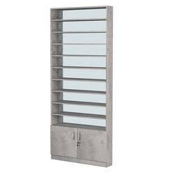 Стеллаж из ДСП с 9-ю полками 150x900 мм серии LEVEL-9 №9-2 (З/C - ЗЕРКАЛО), Бетон Чикаго светло-серый F186 ST9