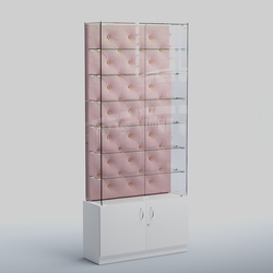Высокая стеклянная витрина КАПИТОНЕ №33, Белый + 14 Flamingo
