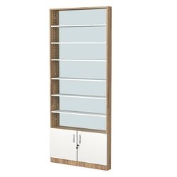 Стеллаж из ДСП с 6-ю полками 100x900 мм серии LEVEL-6 №8-2 (З/C - ЗЕРКАЛО), Дуб Канзас коричневый + Белый