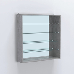 Витрина настенная №204-2Г открытая с прозрачными полками и зеркалом, Бетон Чикаго светло-серый F186 ST9