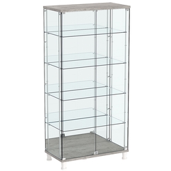 Витрина РОНДО с регулировочными полками №4-2-РЕГ на ножках (задняя стенка зеркало), Бетон Чикаго светло-серый F186 ST9