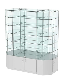 Стеклянная островная большая с накопителями витрина серии Истра №825-О-900, Серый