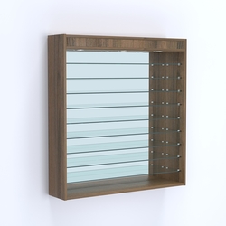 Витрина настенная №204-8Г зеркальная без дверей с фризом и девятью полками, Орех