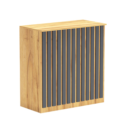 Торговый стол-прилавок широкий с планками серии ПРИЛИВ №20, Дуб Золотистый и Темно-Серый