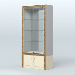 Витрина с декором и зеркалом №ВБА-3, Серый + Крем Вайс