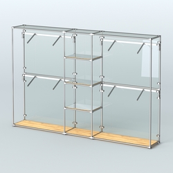 Торговая система ХРОМ (задняя стенка - стекло) 3600 мм с зеркальными полками и поручнями №8, Дуб Золотистый