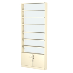 Стеллаж из ДСП с 6-ю полками 150x900 мм серии LEVEL-6 №9-1 (З/C - СТЕКЛО), Крем Вайс