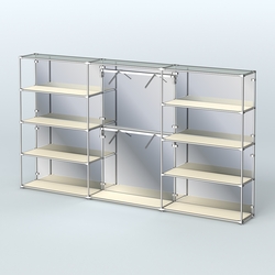 Торговая система ХРОМ (задняя стенка - зеркало) 3600 мм с полками ДСП и поручнями №6, Крем Вайс