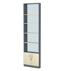 Стеллаж из ДСП с 4-мя полками 100x600 мм серии LEVEL-4 №1-2 (З/C - ЗЕРКАЛО), Темно-серый + Крем Вайс