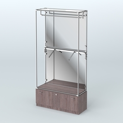 Торговая система ХРОМ (задняя стенка - зеркало) 1200 мм №2-1 с тумбой Т-11 и поручнями, Ясень Анкор темный