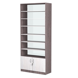 Стеллаж из ДСП с 6-ю полками 400x900 мм серии LEVEL-6 №14-1 (З/C - СТЕКЛО), Ясень Анкор темный + Ясень Анкор светлый