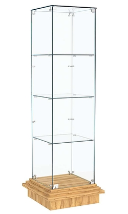 Витрина с тремя квадратными полками из стекла ЗИККУРАТ №1, Дуб Золотистый