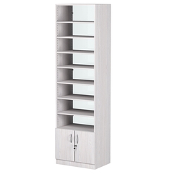 Стеллаж из ДСП с 7-ю полками 400x600 мм серии LEVEL-7 №7-1 (З/C - СТЕКЛО), Ясень Анкор светлый