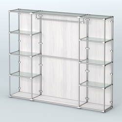 Торговая система ХРОМ (задняя стенка - ДСП) 2430 мм с прозрачными полками и поручнями №3, Ясень Анкор светлый