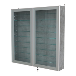 Витрина настенная №4-5А с девятью прозрачными полками серии Collecto, Бетон Чикаго светло-серый F186 ST9