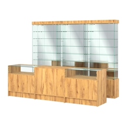 Комплект стеклянных витрин ИС-32 и прилавков ЭК-2, Дуб Золотистый