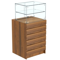 Торговый прилавок со стеклянной надставкой и фасадными панелями №5Э-01, Орех