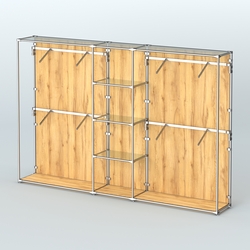 Торговая система ХРОМ (задняя стенка - ДСП) 3030 мм с прозрачными полками и поручнями №8, Дуб Золотистый