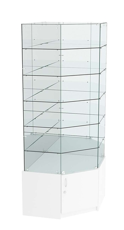 Витрина "Истра" угловая №916, пятигранная (задние стенки - зеркало), Белый