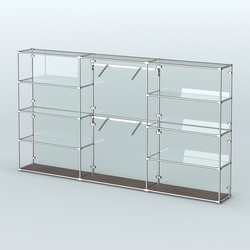 Торговая система ХРОМ (задняя стенка - стекло) 3600 мм с прозрачными полками и поручнями №6, Дуб Венге