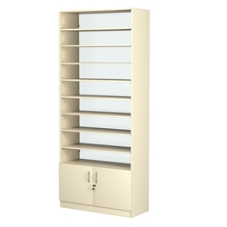 Стеллаж из ДСП с 8-ю полками 400x900 мм серии LEVEL-8 №14-1 (З/C - СТЕКЛО), Крем Вайс