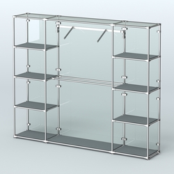 Торговая система ХРОМ (задняя стенка - стекло) 2430 мм с полками ДСП и поручнями №11, Темно-Серый