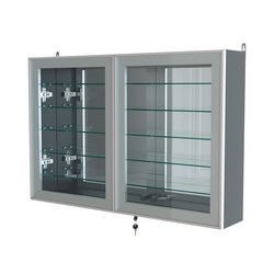 Витрина настенная №3-6А широкая зеркальная с пятью стеклянными полками серии Collecto, Темно-Серый