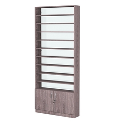 Стеллаж из ДСП с 9-ю полками 200x900 мм серии LEVEL-9 №10-1 (З/C - СТЕКЛО), Ясень Анкор темный