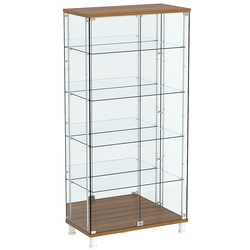 Витрина РОНДО с регулировочными полками №4-2-РЕГ на ножках (задняя стенка зеркало), Орех