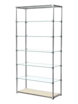 Пристенный торговый стеллаж ЛАЙТ с широкими стеклянными полками №3, Крем Вайс