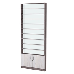 Стеллаж из ДСП с 9-ю полками 100x900 мм серии LEVEL-9 №8-1 (З/C - СТЕКЛО), Ясень Анкор темный + Ясень Анкор светлый