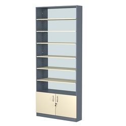 Стеллаж из ДСП с 6-ю полками 200x900 мм серии LEVEL-6 №10-2 (З/C - ЗЕРКАЛО), Темно-серый + Крем Вайс