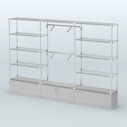 Торговая система ХРОМ без ДСП 3600 мм с тумбами Т11, Т21, прозрачными полками и поручнями №4, Серый