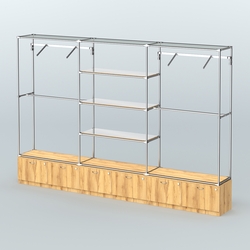 Торговая система ХРОМ без ДСП 3600 мм с тумбами Т15, зеркальными полками и поручнями №6, Дуб Золотистый