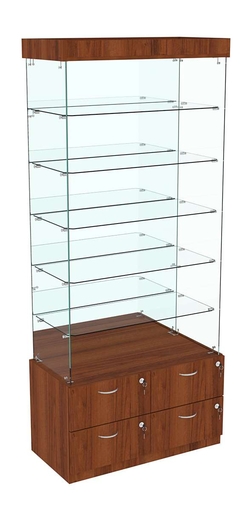 Витрина ХРУСТАЛЬ №603 прямоугольная (задняя стенка - зеркало), Орех