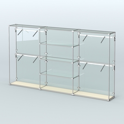 Торговая система ХРОМ (задняя стенка - стекло) 3600 мм с прозрачными полками и поручнями №5, Крем Вайс