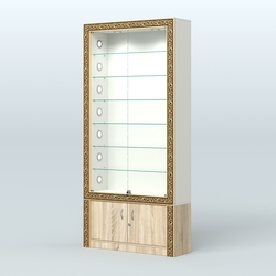 Витрина с декором и стеклянными дверками №ВБА-31С, Белый + Дуб Сонома