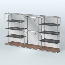 Торговая система ХРОМ (задняя стенка - зеркало) 3600 мм с тонированными полками и поручнями №6, Орех